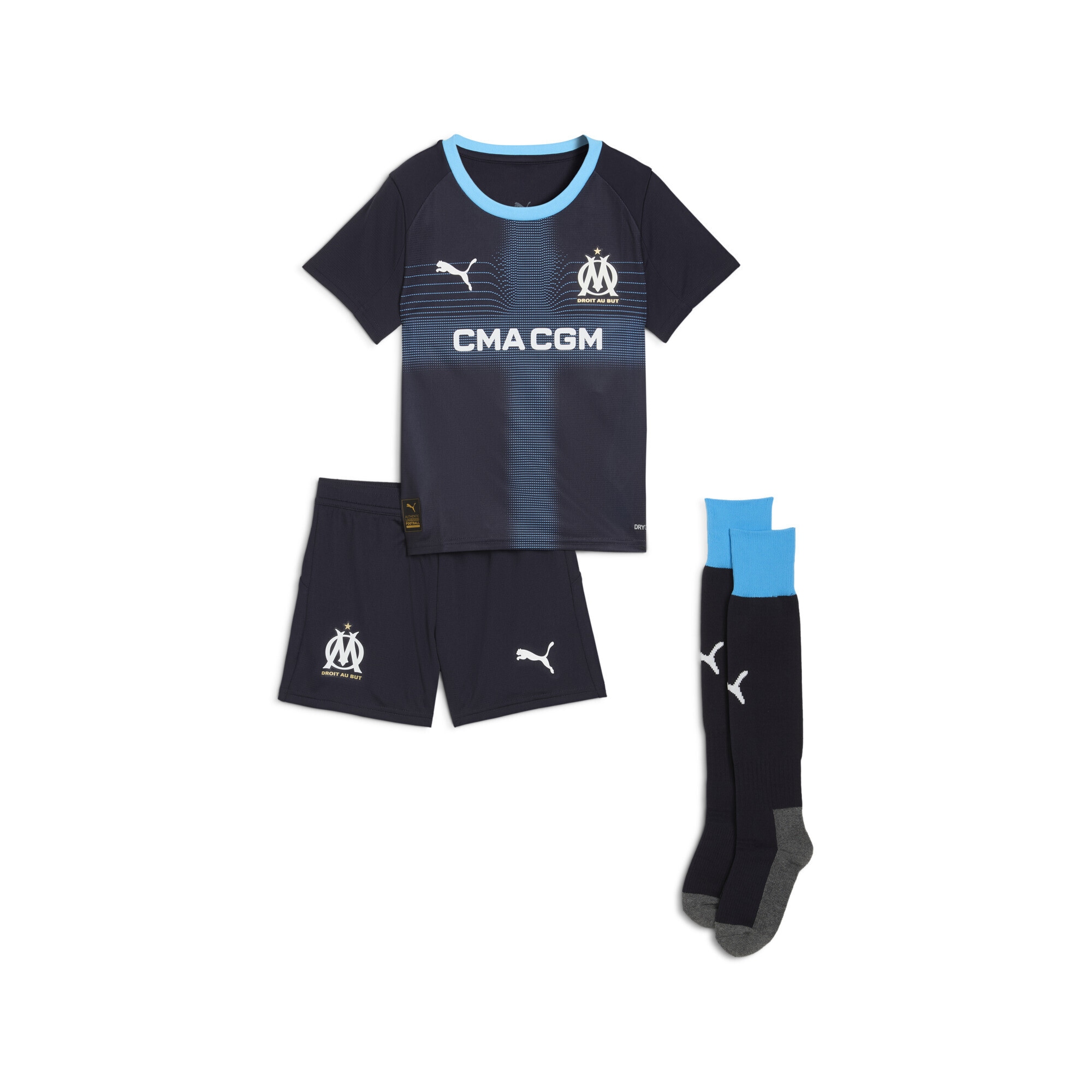 Trainingsanzug PUMA "Olympique de Marseille 25/26 Auswärtstrikot-Minikit Kinder", Jungen, Gr. 110, new navy luminous blau, Obermaterial: 100% Polyester; Rippe: 100% Polyester, Sportanzüge Trainingsanzug
