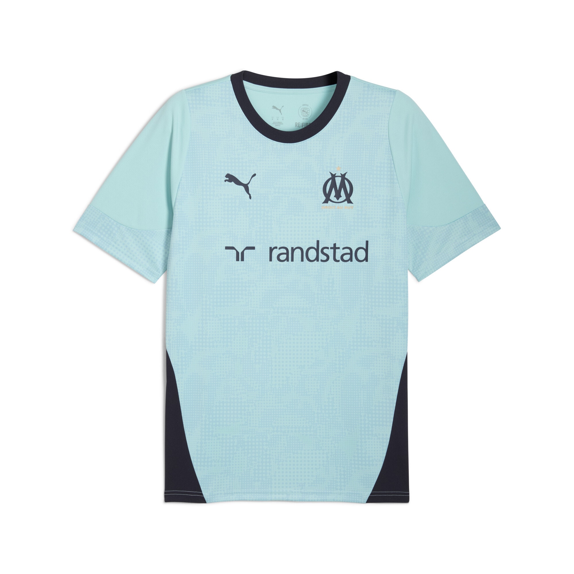 Trainingsshirt PUMA "Olympique de Marseille Trainingstrikot Herren", Herren, Gr. L, safe lake new navy blau, Obermaterial: 100% Polyester, slim fit, Rundhals, Shirts