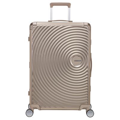 Hartschalen-Trolley AMERICAN TOURISTER "SOUNDBOX ALU, verschiedene Größen und Farben", Gr. B/H/T: 52cm x 77cm x 30cm 100 l, braun (bronze), Aluminium, Koffer, Hartschalen-Koffer zwei TSA-Schlösser Aluminium-Koffer Image