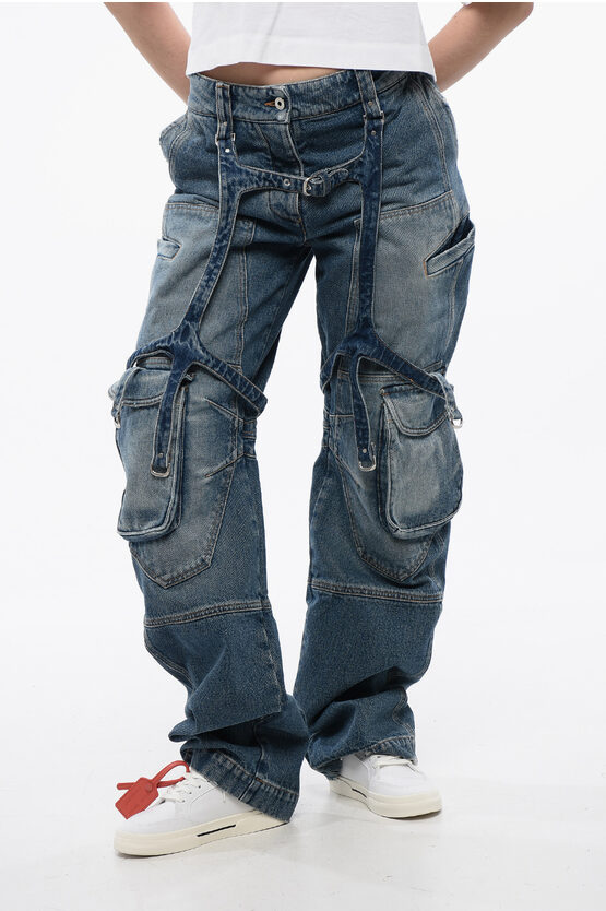 Loose Fit Cargo-Jeans mit normaler Taille in Blau