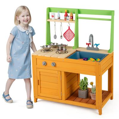 Costway Outdoor Mud Kitchen Playset for Girls and Boys 3+ Years Old-Orange