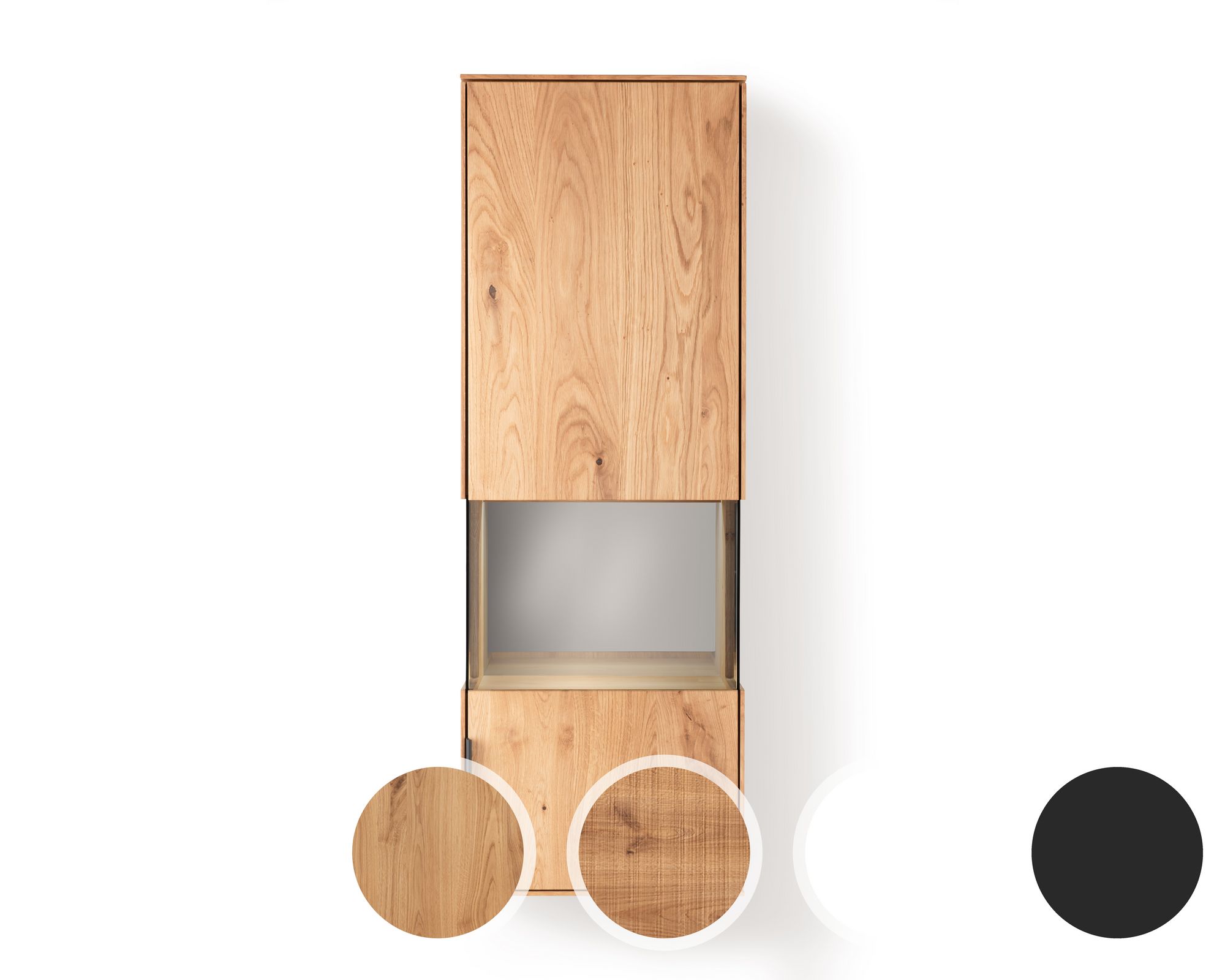 Massivholz »Lugano« Hängevitrine I Weißglas Front / Rückwand sandgestrahlt / Anschlag rechts