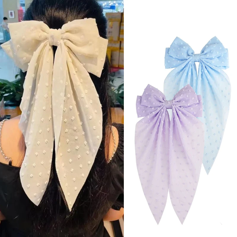 Mädchen lange große Schleife Float Satin Clips Hinterkopf Haarspange Internet rot mit dem gleichen Temperament elegante Haar-Accessoires Geschenke