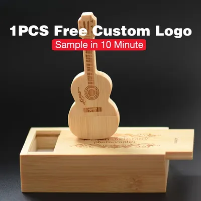 Kostenlose Logo Holz gitarre kreative Geschenke USB 2,0 Flash-Laufwerk 16GB USB-Stick 4GB 8GB tragbare Foto Holzkiste Fotografie Geschenke Image