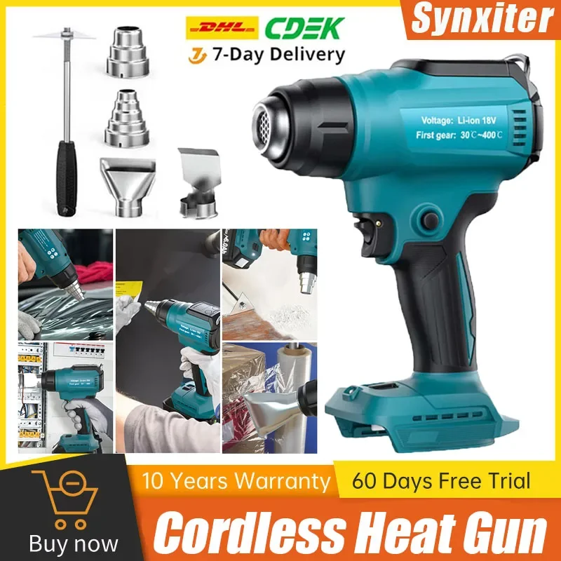Akku-Heißluftpistole, einstellbare Temperatur, elektrische Schrumpfpistole mit 4 Düsen, Elektrowerkzeug für Makita, DEWALT 18 V Akku Image