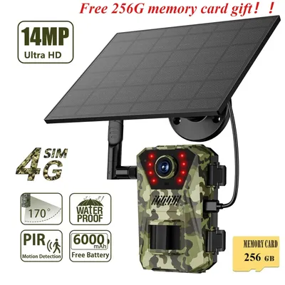 14MP 4G Solar Jagd Trail Kamera Wasserdicht 20M PIR MotionDetection Outdoor Wildlife Tracking Cam 940nmh infrarot Nachtsicht