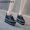 Mode 10,5 CM Hohe Starke Ferse Plattform Wohnungen Frauen Casual Schuhe Aus Echtem Leder Weiche Qualität Casual Schuh Turnschuhe Weiß Schwarz