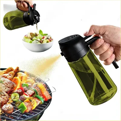 2-in-1 Dark Glass Oil Sprayer 470ml Spray Bottle Olive Oil Dispenser Black Lightproof Oil Sprayer for Cooking Salads