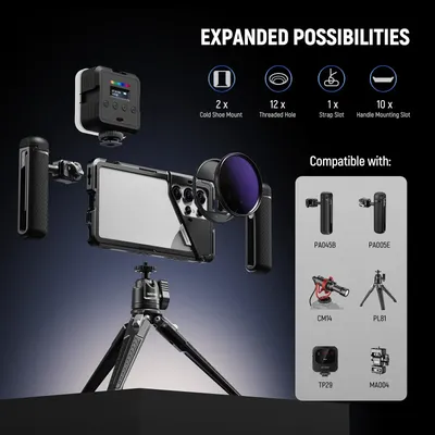 NEEWER Phone Cage For SAMSUNG S25 Ultra with 67mm Filter/17mm/T Mount Adapters Mobile Video Rig Phone Stabilizer PA082