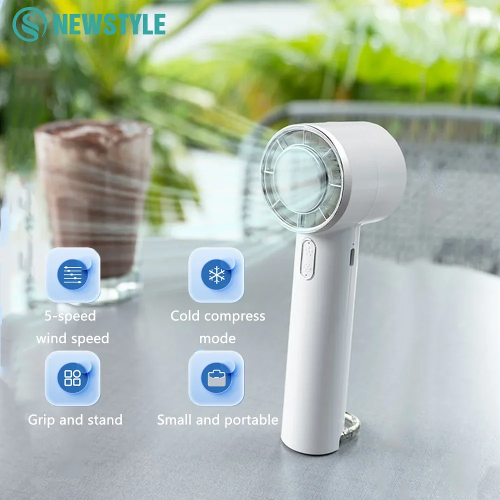 Mini-Handheld-Hochgeschwindigkeits-Turboventilator mit Kaltkompresse und tragbaren Haken, 5-Gang-verstellbare wiederaufladbare Luftkühlungsventilatoren vom Typ C Image