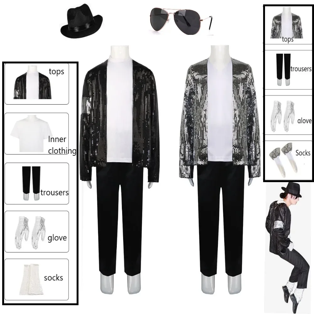 Michael Jackson Kostüm Cosplay Dance Star Halloween Karneval Party Superstar Sänger Jungen 80er 90er Hip Hop Bühnenoutfits