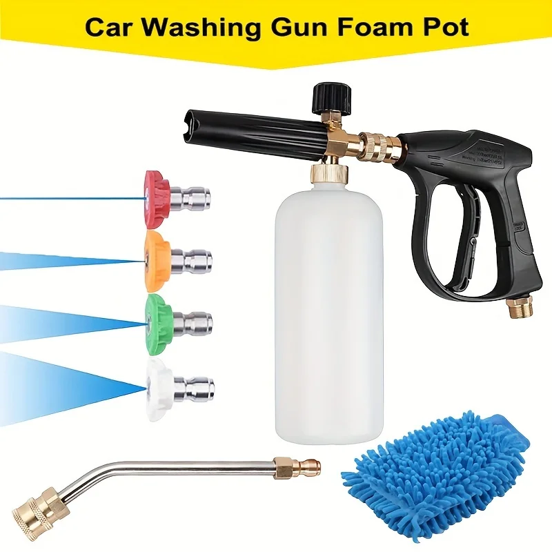 FOAM CANNON KIT 1/4" Schneeschaum-Waschpistole, Autowaschmittel, Seifenlanze, Kanone, Sprühdruck, Jet-Flasche mit Auto-Reinigungshandschuhen Image