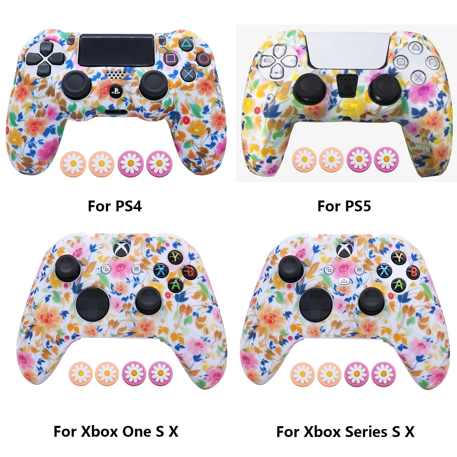 For PS4/PS5/Xbox One X/S Silicone Cover Water Transfer Print Shockproof Soft Grip Joystick Cover For Xbox Series X/S Gamepad