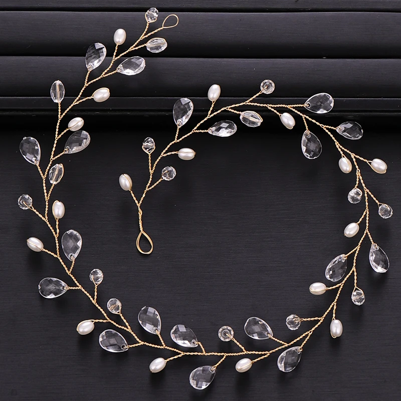 Neue Strass Perle Kristall Haarschmuck Braut Tiara Hochzeit Stirnband Gold Stirnband Zubehör Damen Haarschmuck Image