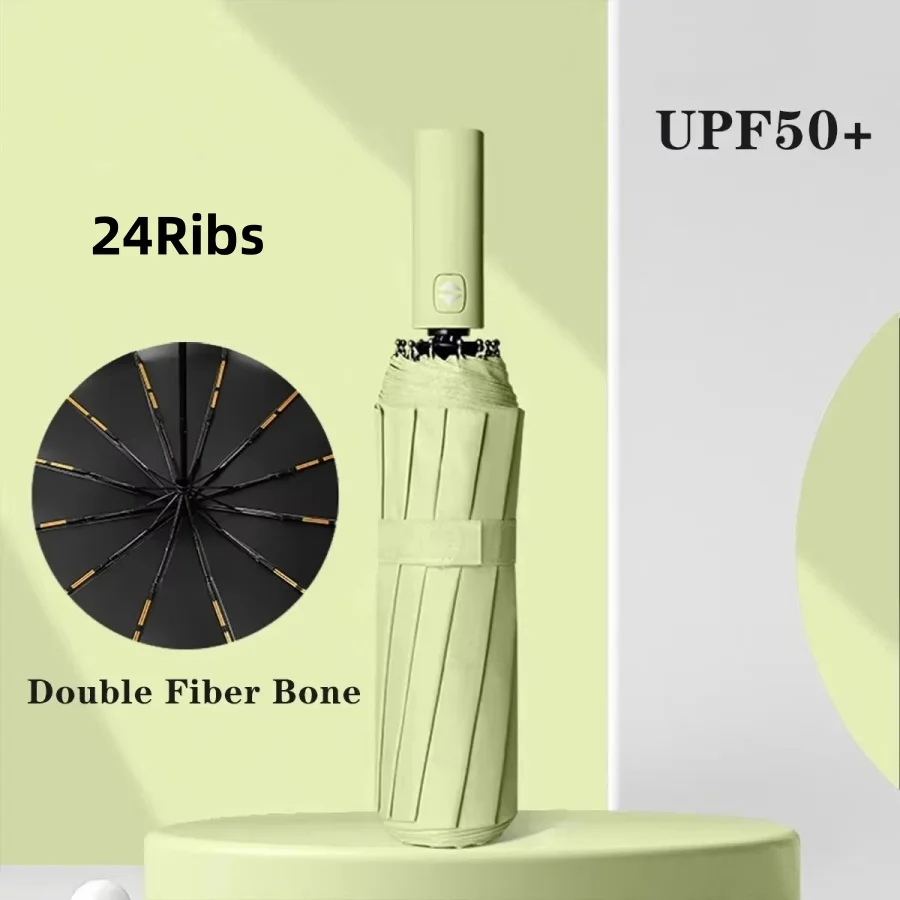 Großer automatischer Regenschirm mit 24 Knochen, 106 cm, winddicht, Sonnenschutz, Reise-Regenschirm, einfacher Stil, starker Schutz für den Außenbereich Image