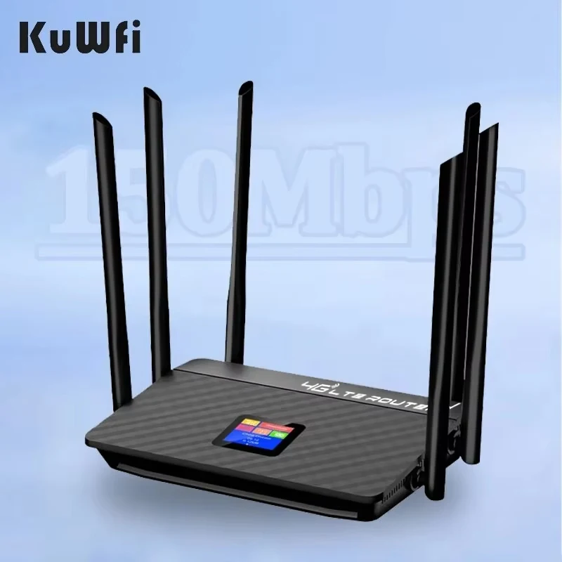 KuWFi 6-Antennen 4G LTE Router 300Mbps SIM-Karten WLAN-Router CPE mit WAN/LAN-Anschlüssen für Zuhause und Büro – Stabiles Signal, Plug-and-Play Image