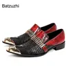 Batzuzhi Luxus italienische Art Herren Lederschuhe Persönlichkeit Golden Iron Head Herrenschuhe Slip on Schwarz Rot Party-/Hochzeitsschuhe!
