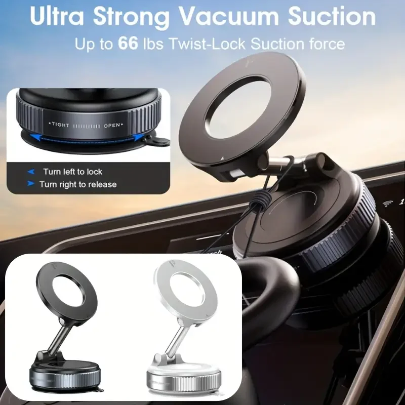 Supporto universale per telefono da auto con ventosa sottovuoto 360 ° Braccio telescopico pieghevole magnetico rotante - Portatile a mani libere regolabile