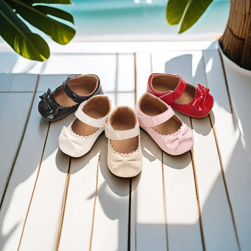 Weiche Leder Mokassins Schuhe 0-18M Neugeborenen Sohle Erste Schritt Wanderschuhe Nette Schleife Kleinkind Schuhe Baby mädchen Weiche Sohle Walking Sho Image