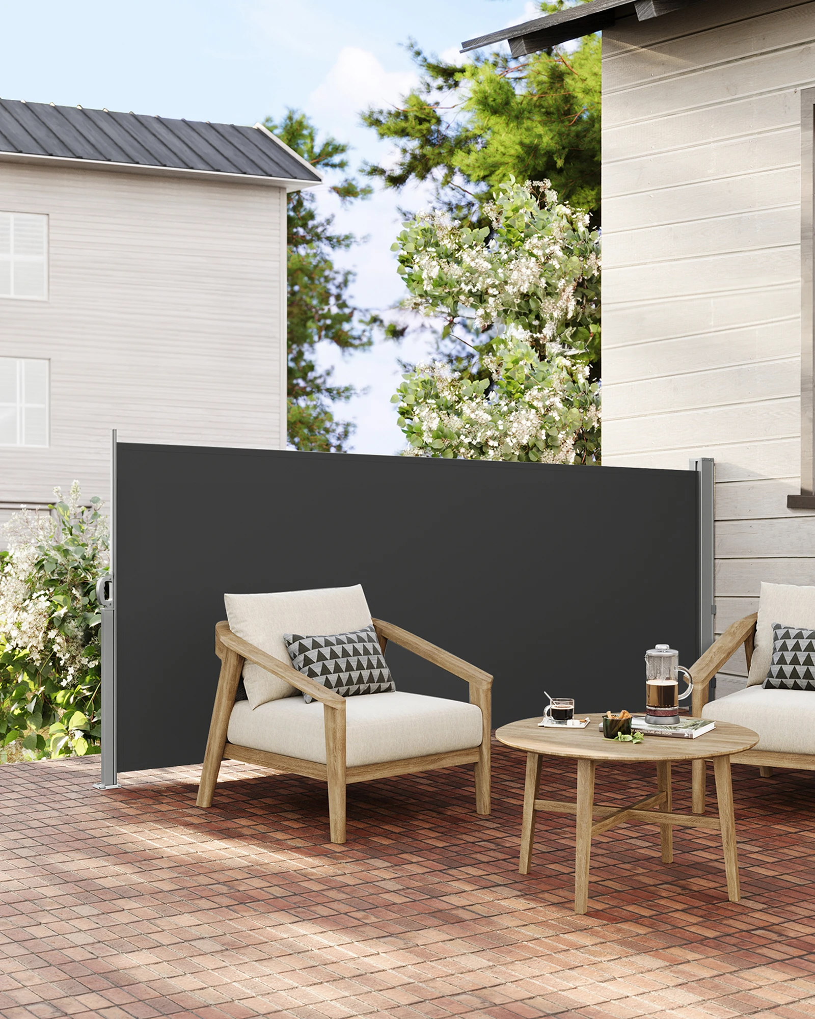 SONGMICS Seitenmarkise mit Stahl-Kasten, rostbeständig, ausziehbar, 140 x 300 cm, Sichtschutz, Sonnenschutz