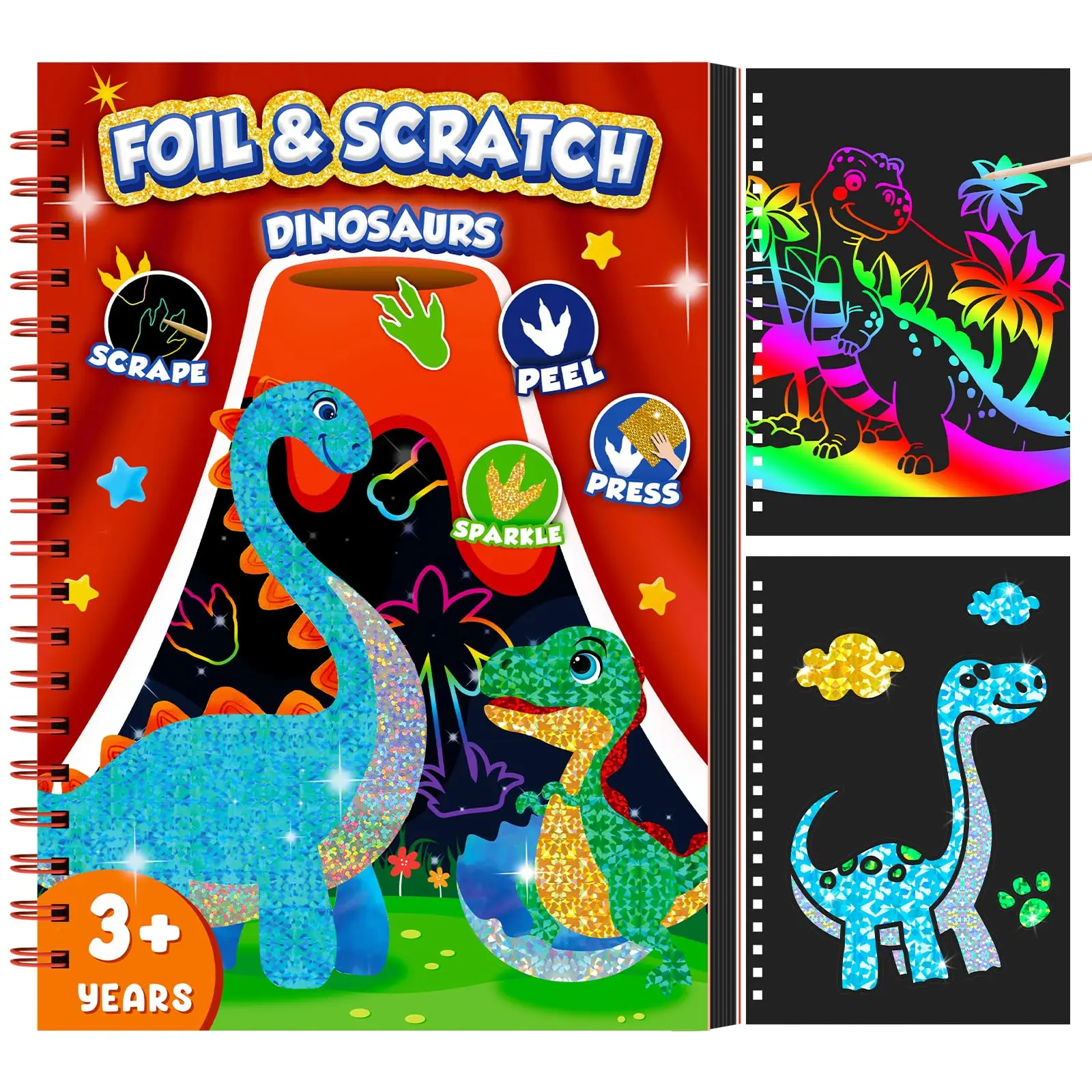 Dinosaurier-Kratzkunstbuch für Kinder, Folien- und Kratzkunstpapier, kein Chaos, Kunsthandwerk, DIY, kreatives Aktivitätsset für Geburtstagsgeschenke Image