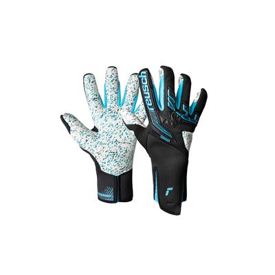 Torwarthandschuhe REUSCH "Attrakt Freegel Fusion Strapless", Damen, Gr. 8,5, bunt (schwarz, türkis), 55% Elastodien, 3% Polyurethan, 42% Polyester, mehrfarbig, sportlich, Handschuhe, mit Evolution Negative Cut Image
