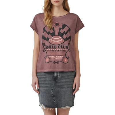 T-Shirt QS, Damen, Gr. L, rot (rosenholz), Obermaterial: 100% Baumwolle, bedruckt, casual, regular fit taillenbedeckt, Rundhals, Kurzarm, Shirts, mit Print Image