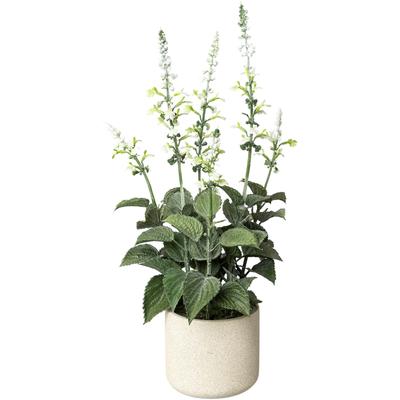 Kunstpflanze CREATIV GREEN "Salvie im Zementtopf", weiß, B:13,5cm H:45cm L:13,5cm, Obermaterial: 100% Polyethylen, Kunstpflanzen