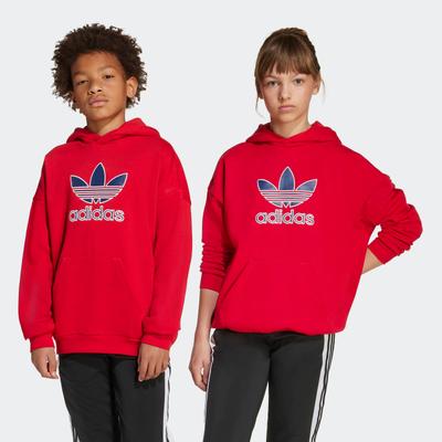 Kapuzensweatshirt ADIDAS ORIGINALS "TREFOIL HOODIE", Kinder, Gr. 134, rot (better scarlet), Obermaterial: 70% Baumwolle, 30% Polyester, sportlich, Sweatshirts Image