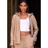 Sweatjacke FRENCH CONNECTION, Damen, Gr. 44/46, beige (sand), Rippware, Obermaterial: 81% Polyester, 15% Viskose, 4% Elasthan, meliert, casual, bequem hüftlang, Langarm normaler Saum, Sweatjacken, weiche Rippstruktur, Loungewear