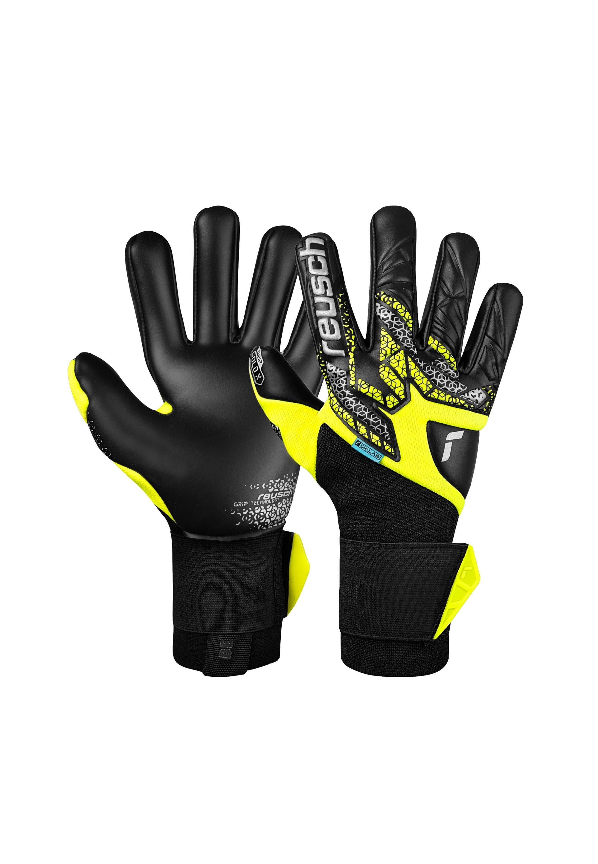 Torwarthandschuhe REUSCH "Attrakt Gold X NC Gravity", Damen, Gr. 9, gelb (gelb, schwarz), 63% Elastodien, 31% Polyester, 3% Polyamid, 3% Polyurethan, mehrfarbig, Handschuhe, mit maximalem Grip