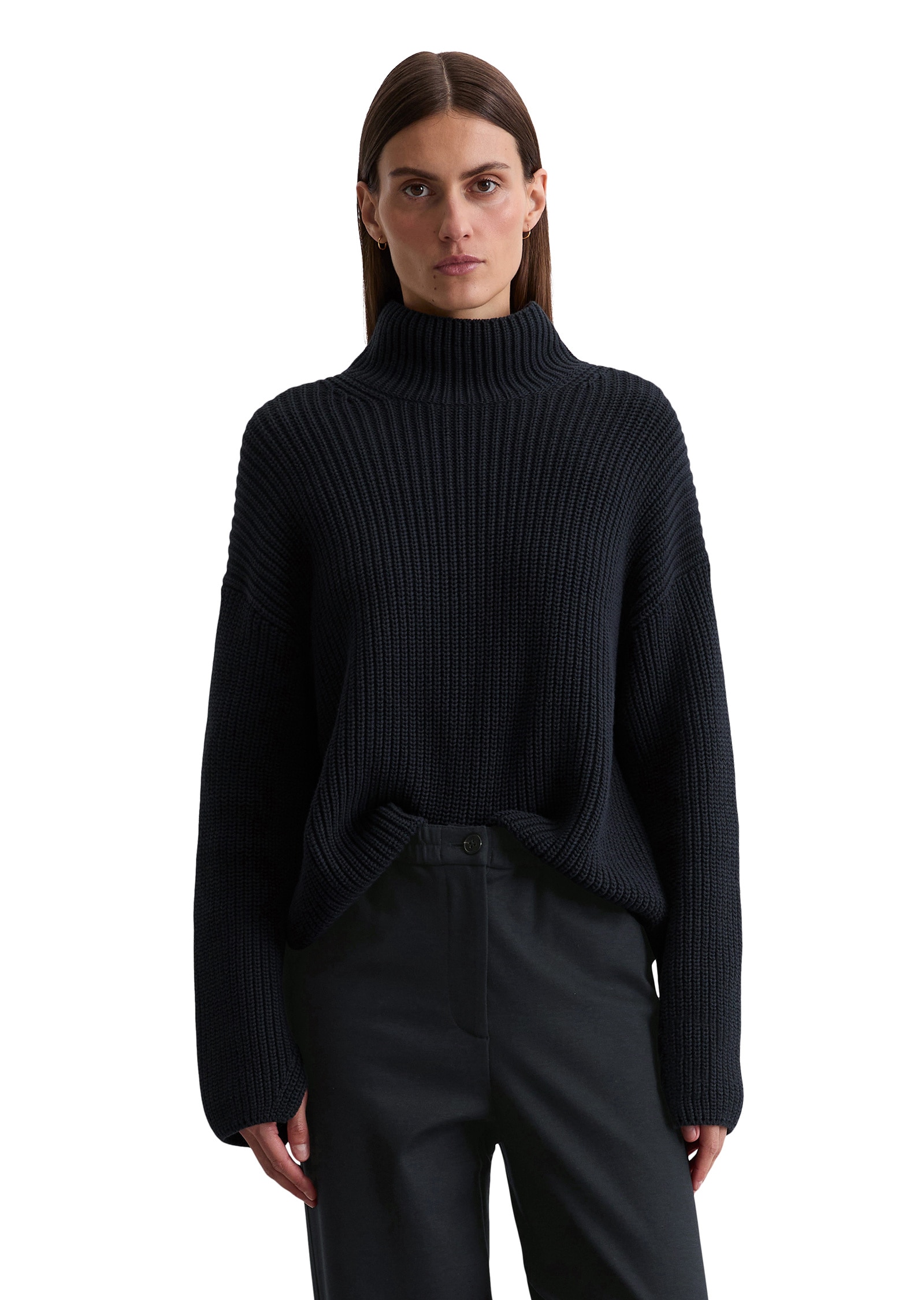 Strickpullover MARC O'POLO "aus schwerem Baumwollgarn", Damen, Gr. XS, blau (deep night blau), Obermaterial: 100% Baumwolle, unifarben, Casual, Pullover