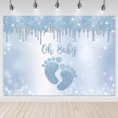TEMU 1pc Oh Baby Vinyl Backdrop With Footprint - Shower Party Decoration Banner For Birthday, Photo Booth Background, No Electricity Needed Image