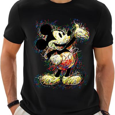 TEMU Men's Mouse Graphic T-shirt – Casual Short Sleeve Crew Neck, Vibrant Abstract Print, Summer Style, White, Shirts Image