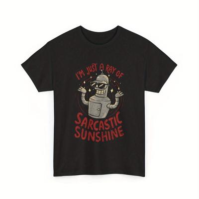 TEMU Bender Sarcastic Sunshine Graphic T-shirt - Black Cotton Crew Neck Tee For Men, Casual & , Machine Washable, Wear Image