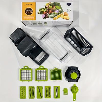 TEMU 14-in-1 Vegetable Chopper, 7-blade Manual Food Processor With Container, Cheese Grater, Essential Kitchen Gadget For Home Use, Plastic Material, No Power Supply Needed, Vegetable Image