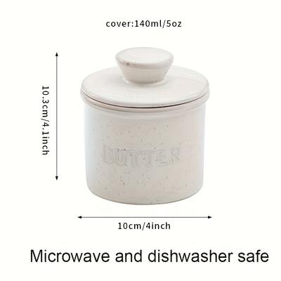 TEMU 1 Set Of White Ceramic Butter Jars With Lids, Countertops - French Style Butter Containers For Spreading Soft Butter, Includes Holder, , Ideal For Wedding Housewarming Gifts, Kitchen And Image