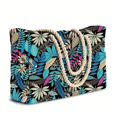 TEMU Handheld Bag, Large Capacity Beach Tote With Zipper Closure, Suitable For Day, Back-to-, Thanksgiving Gift Image
