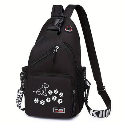 TEMU 1pc Dog And Paw Print Silhouette Printed Sports Bag, Versatile Large-capacity Crossbody Bag, Casual Outdoor Sports Chest Bag, Suitable For Outdoor Travel And Work, For Teenager Image