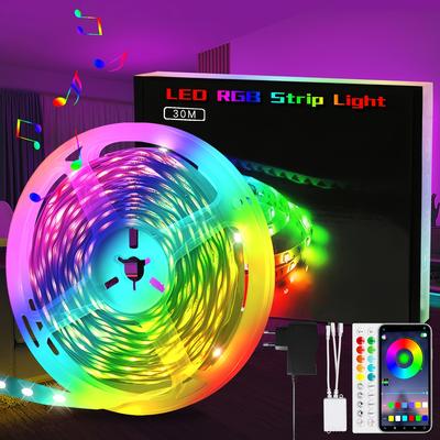 TEMU 10m/20m/30m Led Strips Led Strips - Light Strip Smart Led Fairy Lights - Rgb 16 Million Color Change Sync With Music Led Lighting For Bedroom Valentine's Day Decoration Image