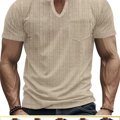 TEMU Hot New Arrival! Must-have For American Trendsetters: Summer Linen Bamboo V-neck T-shirt, Loose Fit & Breathable + Quick-, Ins-inspired Sporty , Streetwear Staple Image