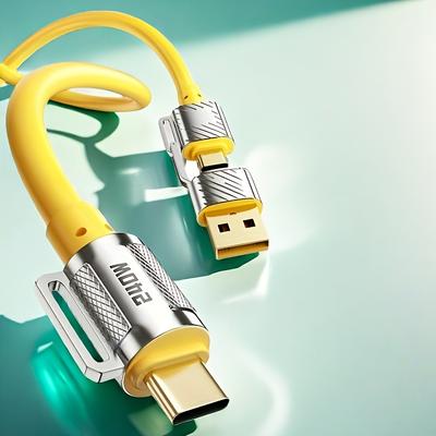 TEMU Heemax 2-in-1 Usb C Fast Charging Cable, 240w Max Output For Iphone 16/15/macbook, For Ipad - Durable & Charger Cord With Type-c/usb-a Adapters, Yellow/, No Battery, Usb Charging Cable Image