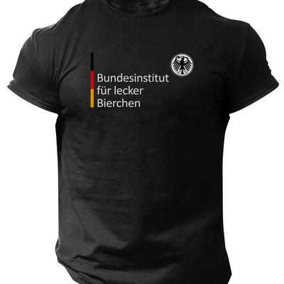 TEMU Mens Casual Short Sleeve T-shirt - German Flag & Text Print, Breathable Regular Fit Round Neck Tee For Spring Summer Outdoor Wear, Everyday , Pullover Style Shirt Image