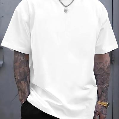 TEMU Men's Casual Summer T-shirt - Black Round Neck Short Sleeve, Smooth Polyester Fabric, Relaxed Fit, Machine Washable, Everyday Streetwear Style Image