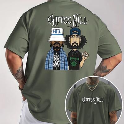 "TEMU Men's Trendy Loose-fit Graphic T-shirt - "crusss Hill" Print With Animated Characters, Casual Crew Neck, Short Sleeve, Casual Attire, Gift For Men | Design |" Image