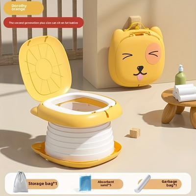 TEMU Portable Folding Kids Car Toilet - Lightweight Compact Travel Potty With 5 Absorbent Sand Bags, 1 Trash Bag & Storage Bag For Outdoor Camping, Camping Bathroom, Design, Design Image