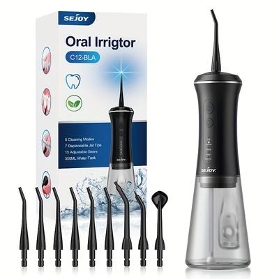 TEMU Sejoy Oral Irrigator C12bla Professional Water Flosser With 5 9 Tips 350ml Tank For Teeth Cleaning Braces And Gum Care