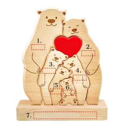 TEMU Customizable Wooden Cute Bear Family Decor With 2-6 Surnames, Personalized Home Decoration Gift For Mom And Dad, Ideal Present For Day, Father's Day Or Housewarming Celebration Image