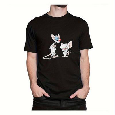 TEMU Men's 100% Cotton Graphic T-shirt - Black Retro Cartoon Print Loose Fit Tee, Nostalgic Animation Fan Apparel, Machine Washable Casual Wear For Classic Show Enthusiasts, Cartoon Tshirt Image