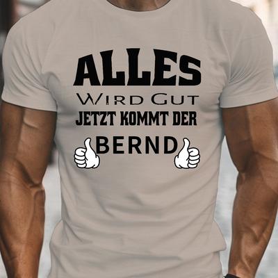 TEMU Men' Crew Neck Short Sleeve T-shirt With German Print & Graphic - Lightweight Summer Casual Tee, Regular Fit, Machine Washable Image